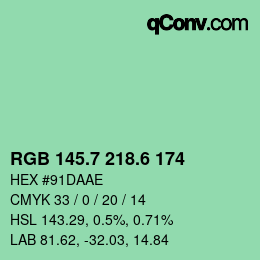 カラーコード: RGB 145.7 218.6 174 | qconv.com