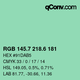 カラーコード: RGB 145.7 218.6 181 | qconv.com