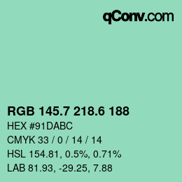 カラーコード: RGB 145.7 218.6 188 | qconv.com