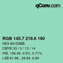 カラーコード: RGB 145.7 218.6 190 | qconv.com