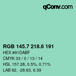カラーコード: RGB 145.7 218.6 191 | qconv.com