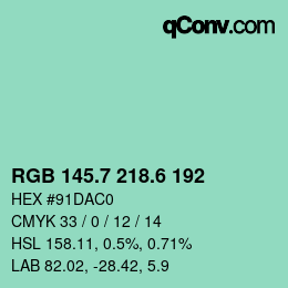 カラーコード: RGB 145.7 218.6 192 | qconv.com