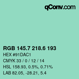 カラーコード: RGB 145.7 218.6 193 | qconv.com