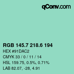 カラーコード: RGB 145.7 218.6 194 | qconv.com