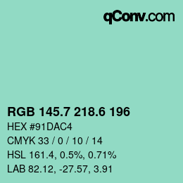 カラーコード: RGB 145.7 218.6 196 | qconv.com