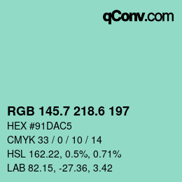 カラーコード: RGB 145.7 218.6 197 | qconv.com
