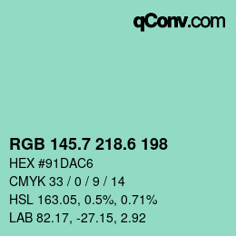 カラーコード: RGB 145.7 218.6 198 | qconv.com