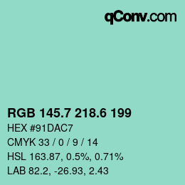 カラーコード: RGB 145.7 218.6 199 | qconv.com