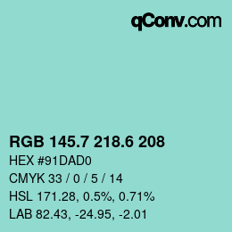 カラーコード: RGB 145.7 218.6 208 | qconv.com