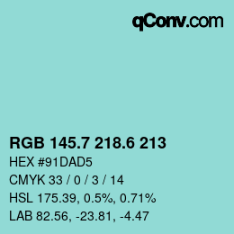 カラーコード: RGB 145.7 218.6 213 | qconv.com