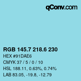 カラーコード: RGB 145.7 218.6 230 | qconv.com