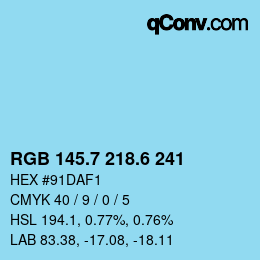 カラーコード: RGB 145.7 218.6 241 | qconv.com