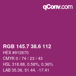 カラーコード: RGB 145.7 38.6 112 | qconv.com