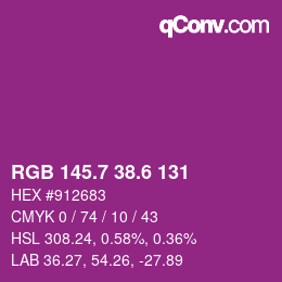 カラーコード: RGB 145.7 38.6 131 | qconv.com