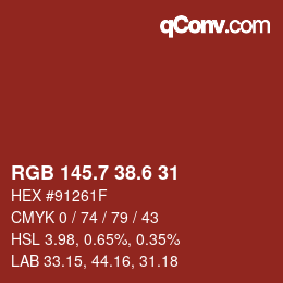 カラーコード: RGB 145.7 38.6 31 | qconv.com