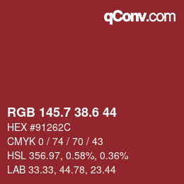 カラーコード: RGB 145.7 38.6 44 | qconv.com