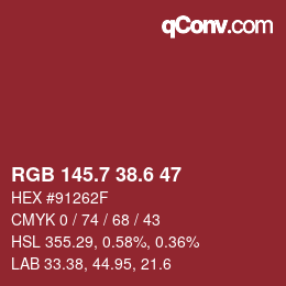 カラーコード: RGB 145.7 38.6 47 | qconv.com