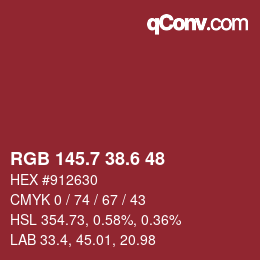カラーコード: RGB 145.7 38.6 48 | qconv.com