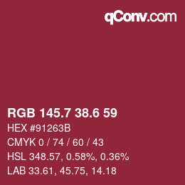 カラーコード: RGB 145.7 38.6 59 | qconv.com