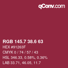 カラーコード: RGB 145.7 38.6 63 | qconv.com