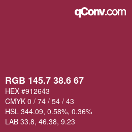 カラーコード: RGB 145.7 38.6 67 | qconv.com