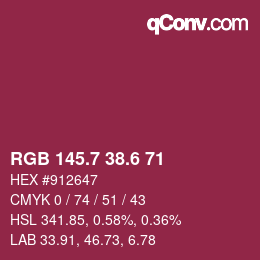 カラーコード: RGB 145.7 38.6 71 | qconv.com