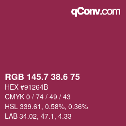 カラーコード: RGB 145.7 38.6 75 | qconv.com