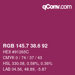 カラーコード: RGB 145.7 38.6 92 | qconv.com