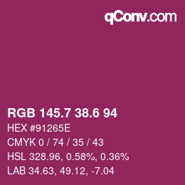 カラーコード: RGB 145.7 38.6 94 | qconv.com