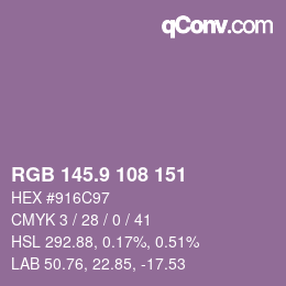 カラーコード: RGB 145.9 108 151 | qconv.com