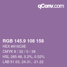 カラーコード: RGB 145.9 108 158 | qconv.com