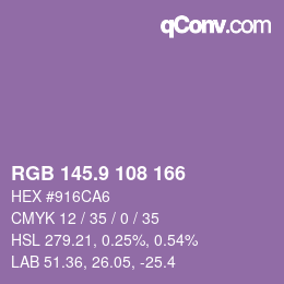 カラーコード: RGB 145.9 108 166 | qconv.com