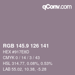 カラーコード: RGB 145.9 126 141 | qconv.com