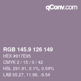 カラーコード: RGB 145.9 126 149 | qconv.com