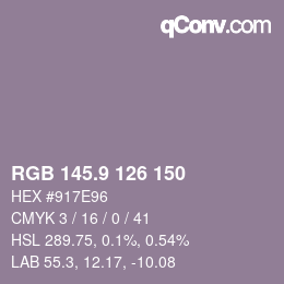 カラーコード: RGB 145.9 126 150 | qconv.com