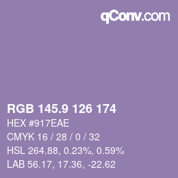 カラーコード: RGB 145.9 126 174 | qconv.com