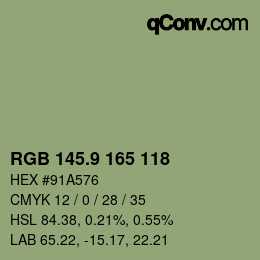 カラーコード: RGB 145.9 165 118 | qconv.com