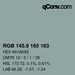 Color code: RGB 145.9 165 163 | qconv.com