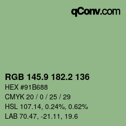 カラーコード: RGB 145.9 182.2 136 | qconv.com
