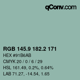 カラーコード: RGB 145.9 182.2 171 | qconv.com