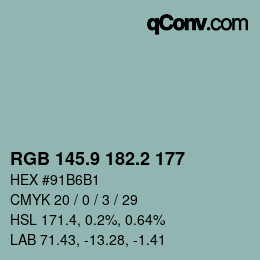 カラーコード: RGB 145.9 182.2 177 | qconv.com