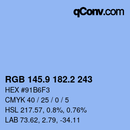カラーコード: RGB 145.9 182.2 243 | qconv.com
