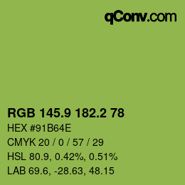 カラーコード: RGB 145.9 182.2 78 | qconv.com