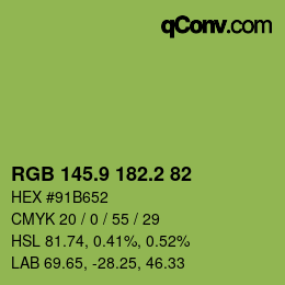 カラーコード: RGB 145.9 182.2 82 | qconv.com