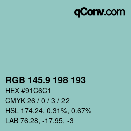 カラーコード: RGB 145.9 198 193 | qconv.com