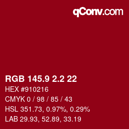 カラーコード: RGB 145.9 2.2 22 | qconv.com