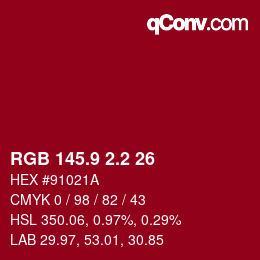 カラーコード: RGB 145.9 2.2 26 | qconv.com