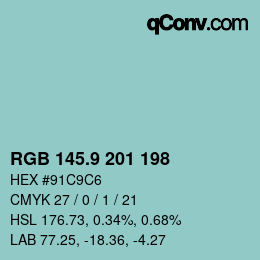 カラーコード: RGB 145.9 201 198 | qconv.com