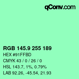 カラーコード: RGB 145.9 255 189 | qconv.com