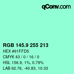 カラーコード: RGB 145.9 255 213 | qconv.com